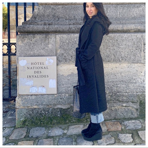 ✨LAST✨PARIS✨Chic Black Belted Boucle belted coat - Picture 6 of 8